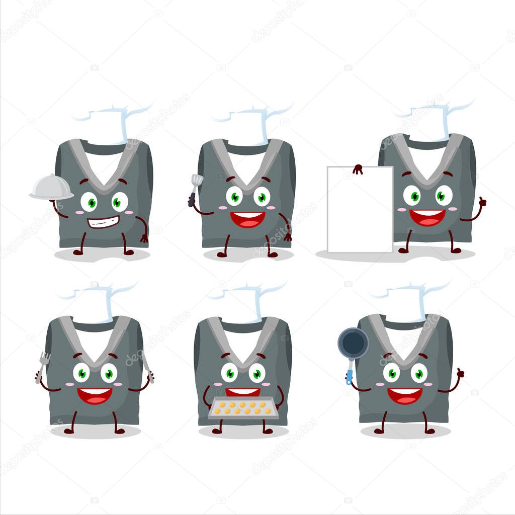 Cartoon character of gray school vest with various chef emoticons. Vector illustration