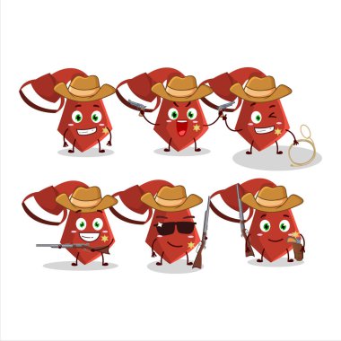 Hoş şapkalı havalı kırmızı kovboy çizgi film karakteri. Vektör illüstrasyonu