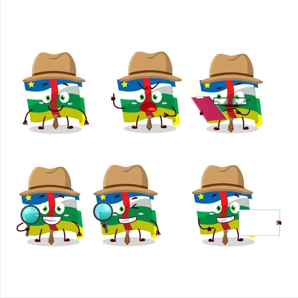 Detective African Republic Flag Cute Cartoon Character Holding Magnifying Glass — Stock Vector