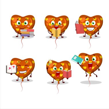 Portakal rengi aşk balonu çizgi film karakteri konsepti komik bir kitap okuyor. Vektör illüstrasyonu