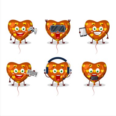 Portakal rengi aşk balonu çizgi film karakteri çeşitli şirin ifadelerle oyunlar oynuyor. Vektör illüstrasyonu