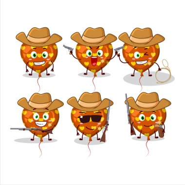 Tatlı şapkalı havalı kovboy turuncu aşk balonu karakteri. Vektör illüstrasyonu