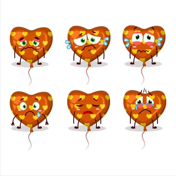 Orange Love Ballon Cartoon Figur Mit Traurigem Gesichtsausdruck Vektorillustration — Stockvektor
