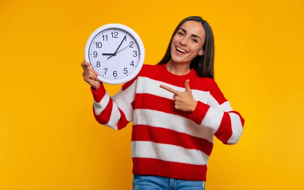 Time Study Close Photo Happy Modern Student Woman While She — Foto de Stock
