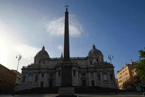 Ancient ruins in Rome (Italy) - Obelisco Esquilino, Obelisk in front of Basilica di Santa Maria Maggiore in the morning