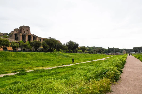 Oude Ruïnes Rome Italië Circo Massimo Circus Maximus Palatino Palatijnse — Stockfoto