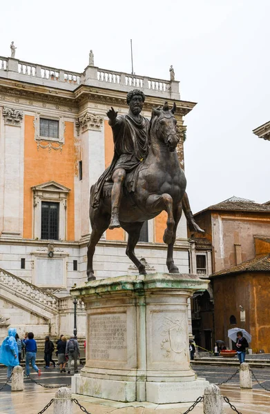 Ókori Római Romok Olaszország Marcus Aurelius Lovasszobra Piazza Del Campidoglio — Stock Fotó