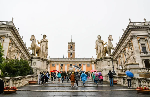 Cordonata Stone Steps Piazza Del Campidoglio Capitoline Hill Esős Időkben — Stock Fotó