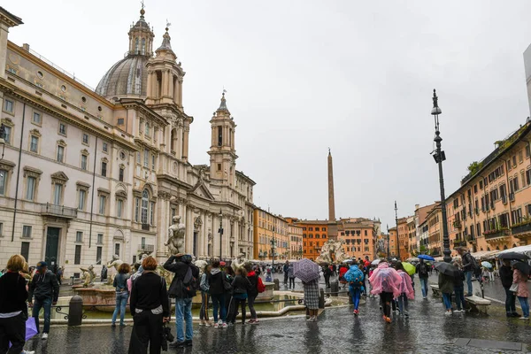 Piazza Navona Esőben Domitian Stadion Róma Olaszország — Stock Fotó