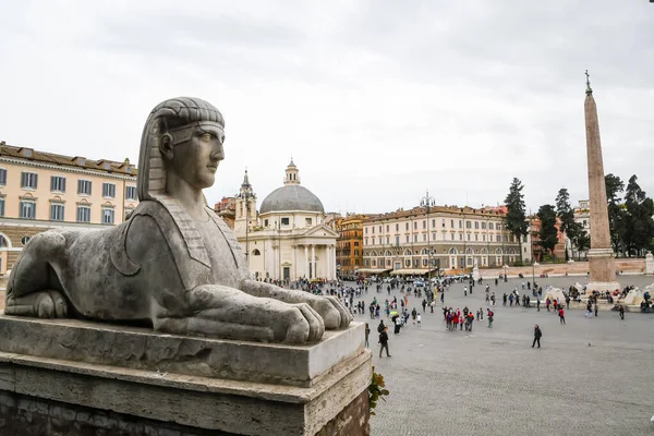 Ókori Romok Rómában Olaszország Szfinx Obeliszk Piazza Del Popolo Téren — Stock Fotó