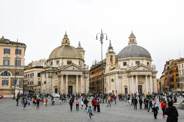 Twin Churches Piazza Del Popolo Rome Italy — Stock Fotó