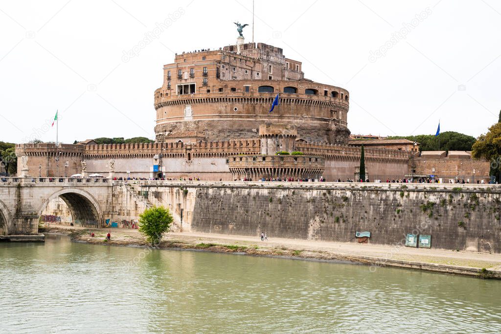 Ancient ruins in Rome (Italy) - Castel Sant'Angelo (Castle of the Holy Angel) along Tevere