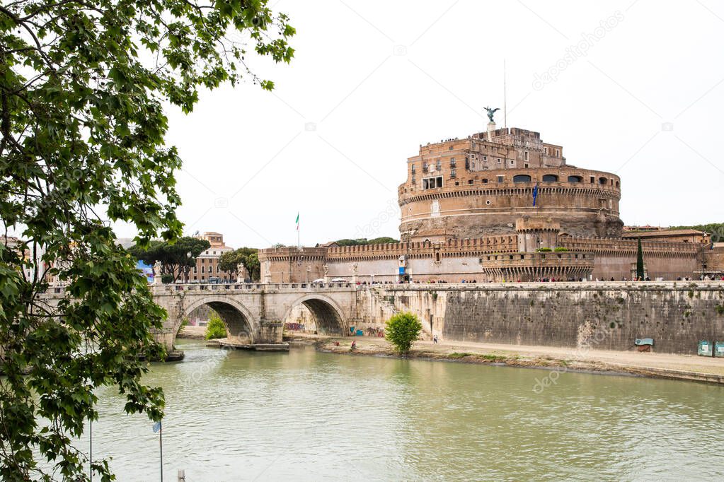 Ancient ruins in Rome (Italy) - Ponte Sant'Angelo on Tevere and Ponte Sant'Angelo