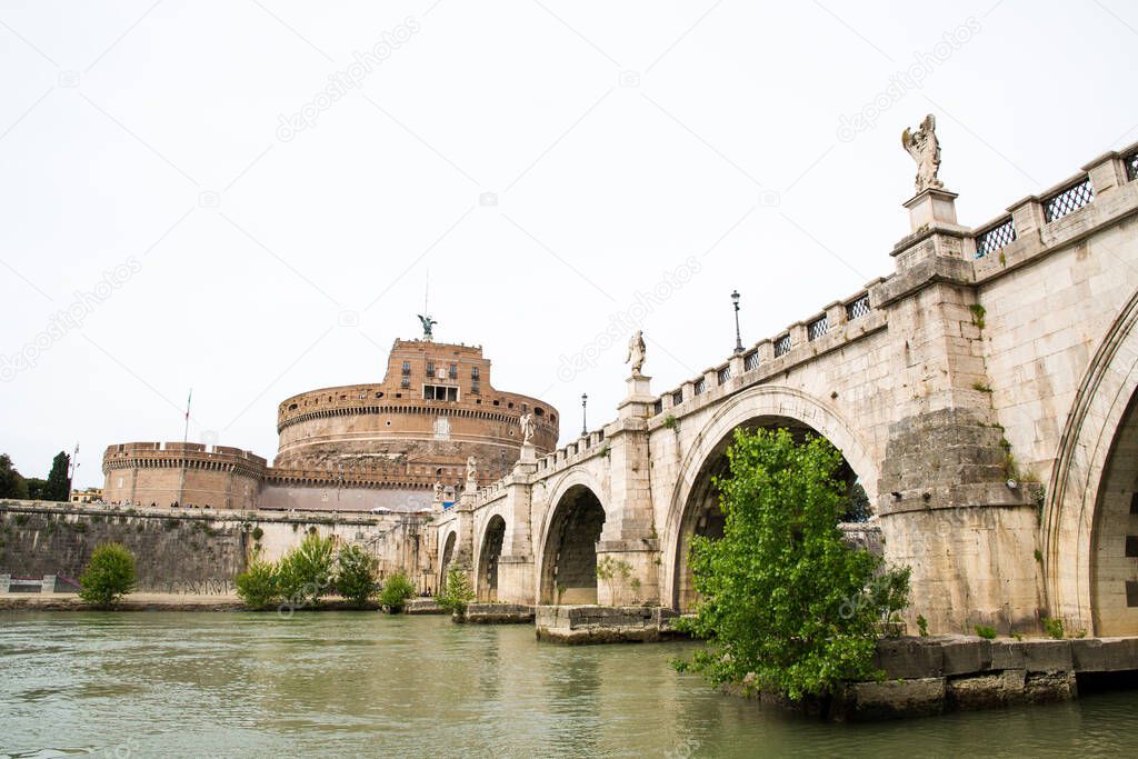 Ancient ruins in Rome (Italy) - Ponte Sant'Angelo on Tevere and Ponte Sant'Angelo