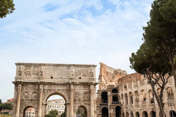 Oude Ruïnes Rome Italië Boog Van Constantijn Colosseum — Stockfoto