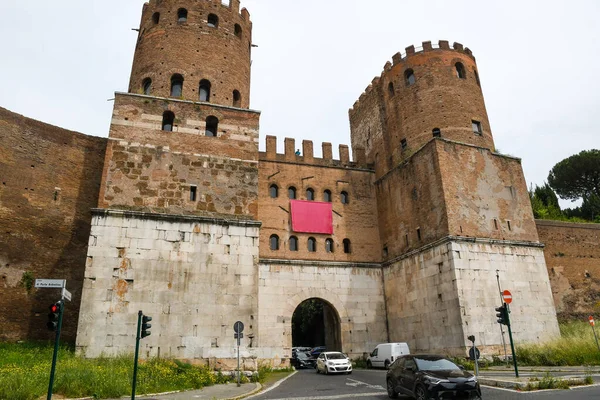 Ancient Ruins Rome Italy Porta San Sebastiano Porta Appia Gate — Foto de Stock