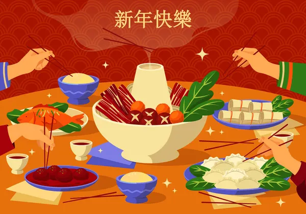 Tarjeta de felicitación de vacaciones en estilo chino, bandera — Archivo Imágenes Vectoriales