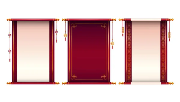 Conjunto de pergaminos chinos festivos, maqueta en blanco vector — Archivo Imágenes Vectoriales