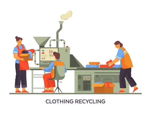 Banner procesu recyklace oděvů, ekologický průmysl — Stockový vektor