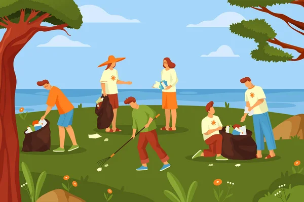 Banner of social charity activity, nature cleaning — стоковый вектор