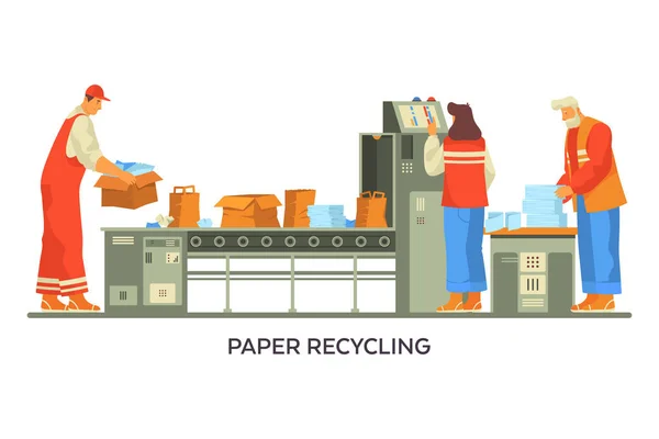 Banner procesu recyklace papíru, ekotechnologie — Stockový vektor