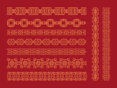 Antik Çin süsü veya desen, vektör kümesi