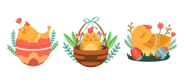 stock vector Easter chick and chicken, stickers or labels