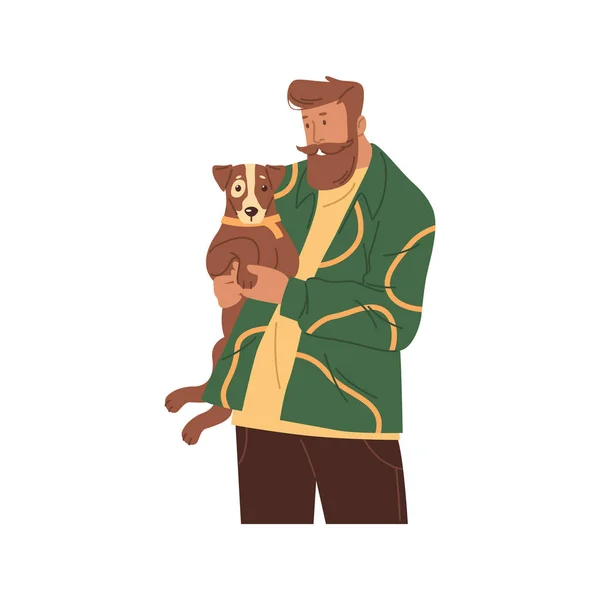 Man with cute dog or puppy, vector icon or clipart — 스톡 벡터