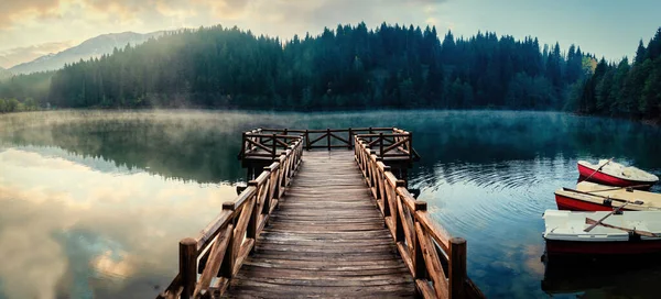 Wooden Pier Savsat Karagol Black Lake Eastern Black Sea Region — Stockfoto