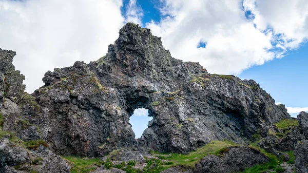 Wulkaniczne Skały Lawy Plaży Djupalonssandur Półwyspie Snaefellsnes Zachodniej Islandii Park — Zdjęcie stockowe