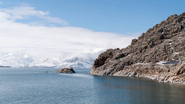 Enorme Paisaje Del Lago Van Con Nieve Paisaje Invierno Lago — Foto de Stock