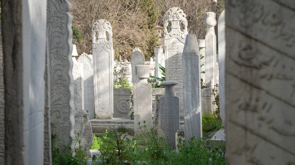 Istanbul Turkey April 2022 Traditional Ottoman Style Historic Old Tombstones — стоковое фото