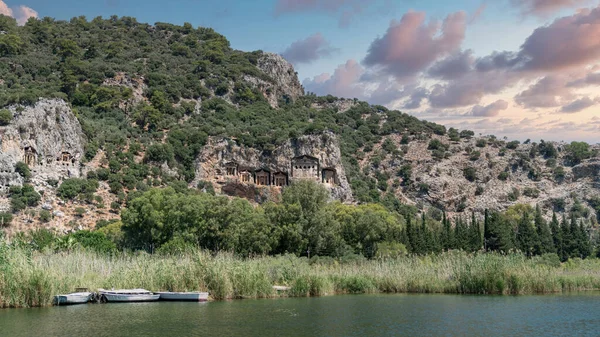 Kings Tombs Carved Caves Cliff Face Kaunos Dalyan Turkey Lycian — Foto de Stock