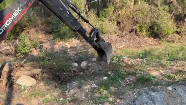 Mugla Turkey March 2022 Mini Bulldozer Levelling Moving Soil Field — Vídeo de Stock