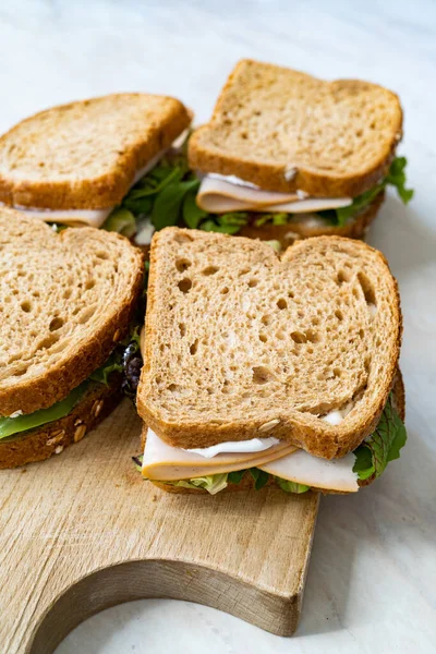 Deli Meat Sandwich Turkey Close Shot Selective Focus Toast Bread — Stock Photo, Image