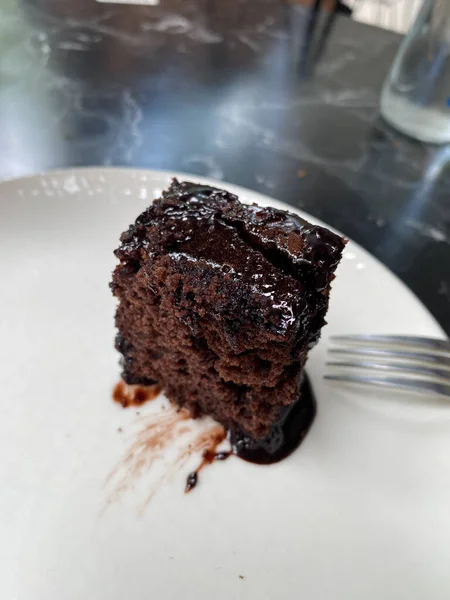 Vegane Brownie Slice Makroansicht Aus Nächster Nähe Fertig Zum Essen — Stockfoto