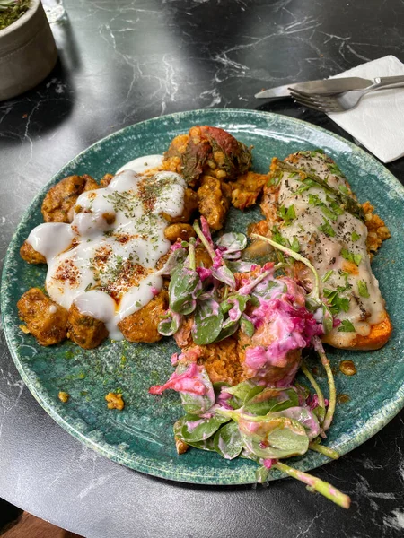 Vegan Food Plate with Yoghurt made with Cashew. Ready to Eat.