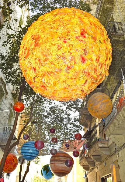 Versierde Straten Fiestas Gracia Barcelona Spanje — Stockfoto