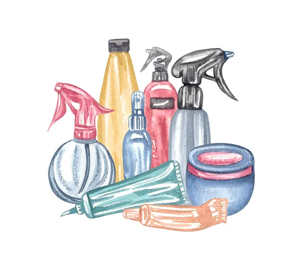 Akvarell Frisör illustration. Frisersalong. Handritade frisörverktyg. Perfekt för din logotyp. — Stockfoto