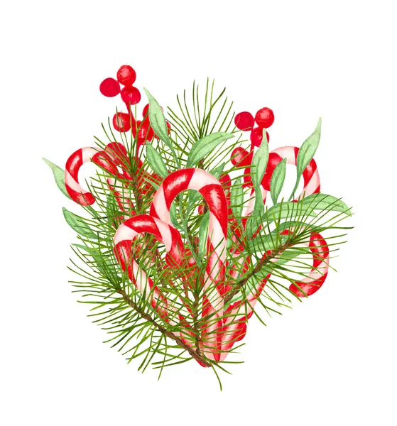 Acuarela bouque de Navidad con hojas verdes de invierno, ramas, bayas, eucalipto. Ilustración de invierno para bodas, tarjetas de visita, promociones —  Fotos de Stock