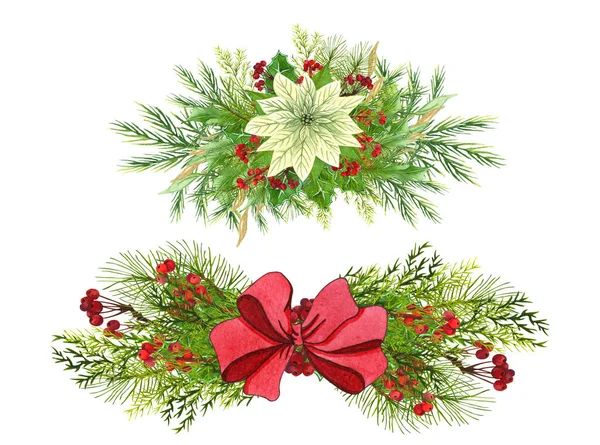 Acuarela bouque de Navidad con hojas verdes de invierno, ramas, bayas, eucalipto. Ilustración de invierno para bodas, tarjetas de visita, promociones. —  Fotos de Stock