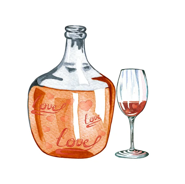 Акварель стеклянная банка с любовным зельем и сердечками. Иллюстрация ко Дню Святого Валентина. Любовь — стоковое фото