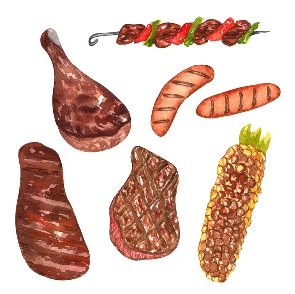 Friptură Ribeye Acuarelă Ilustrație Alimentară Izolată Fundal Alb — Fotografie, imagine de stoc