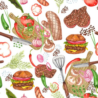 Suluboya Barbekü Izgarası Kusursuz Desen. Barbekü arkaplanı