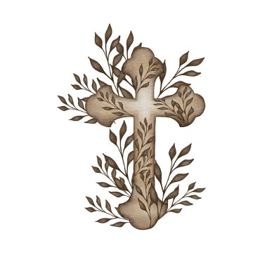 Çiçek haçı. Paskalya illüstrasyonu. Suluboya Düğün Haçı. Vaftiz