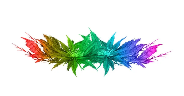 Acquerello Cornice Cannabis Arcobaleno Ghirlanda Canapa Selvatica Disegnata Mano Biglietto — Foto Stock