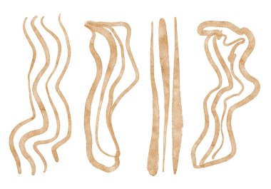 Suluboya orman seti. Kahverengi çizgi çizimi. Soyut.