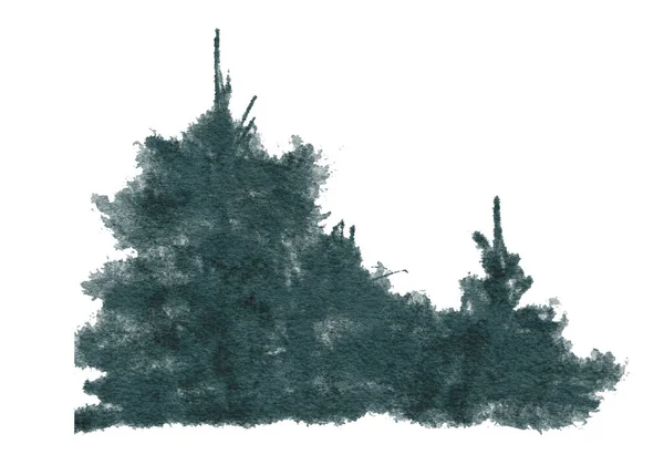 毛茸茸的森林 冬季小山 水彩画背景 水彩树 — 图库照片