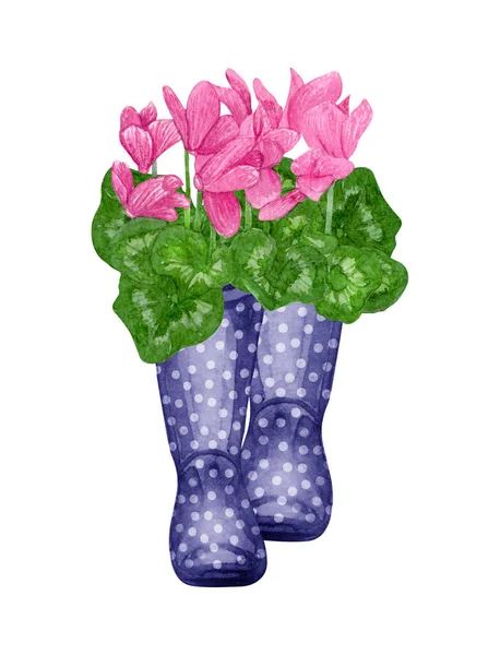 Υδατογραφία Συγκολλήσεις Λουλούδια Εικονογράφηση Στυλ Provence Ελαστικές Μπότες Μπουκέτο Λουλούδια — Φωτογραφία Αρχείου