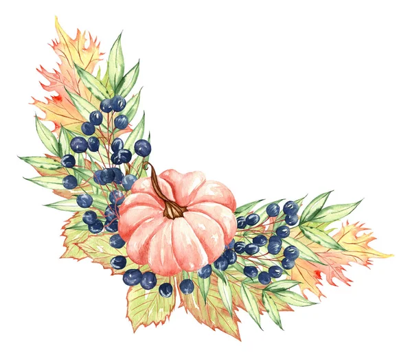 Watercolor Floral Pumpkins Composition Pastel Pumpkin Flowers Arrangement Rustic Style — ストック写真
